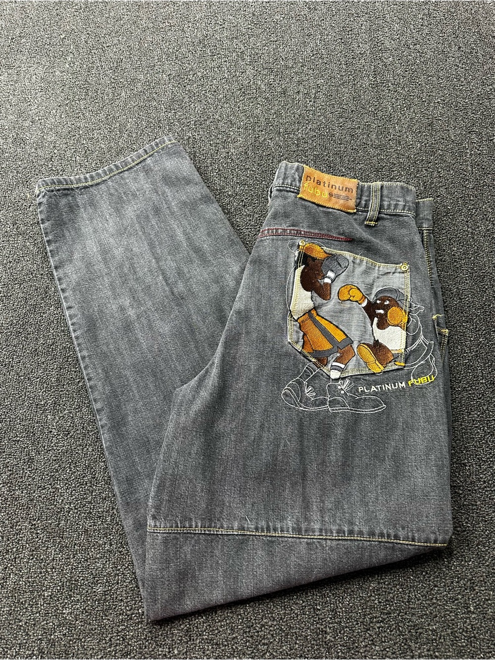 Vintage Fubu Platinum Fat Albert Baggy Wide Leg Jeans Hip Hop Boxing 34x34